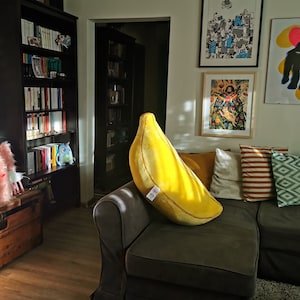 Giant Plush Banana, funny fantasy plushie, odd art toy, fun yellow home decor, Giant Ripe Banana 100 cm
