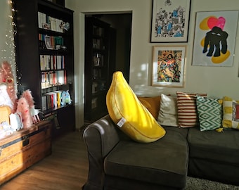 Giant Plush Banana, funny fantasy plushie, odd art toy, fun yellow home decor, Giant Ripe Banana 100 cm