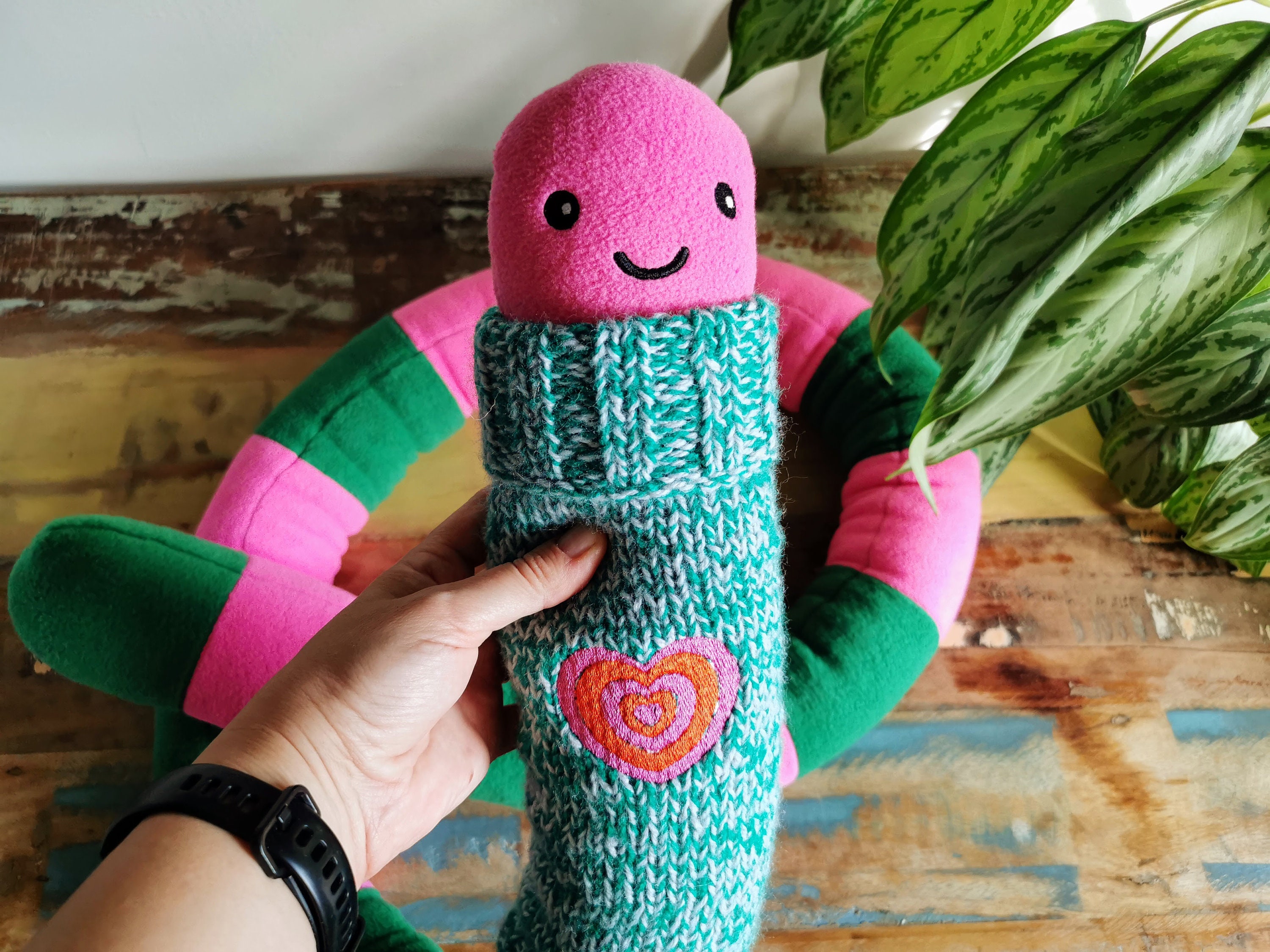 Giant Cuddling Worm Plush Dressed in Knitted Turtleneck, Love Messenger ...