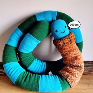 Giant Worm Plush toy with knitted turtleneck, 200 cm, funny fantasy odd critter, squirmy funny worm