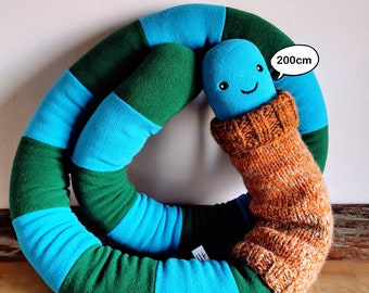 Giant Worm Plush toy with knitted turtleneck, 200 cm, funny fantasy odd critter, squirmy funny worm