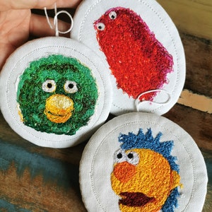 DHMIS Embroidered Wall Art - Set of 3 Miniature Character  Portraits, Embroidered wall decor, Christmas tree decor 10/12 cm