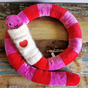 The Pink & Red Giant Worm Plush in Chic Knitted Sweater - 200cm of Pure Fun for plush cuddles and love vibes