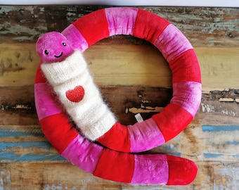 The Pink & Red Giant Worm Plush in Chic Knitted Sweater - 200cm of Pure Fun for plush cuddles and love vibes