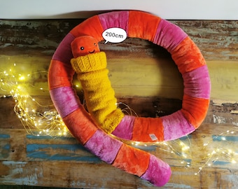 Giant Worm Plush toy with knitted turtleneck, Orange-Pink 200cm, funny fantasy odd critter, squirmy wormy plushie