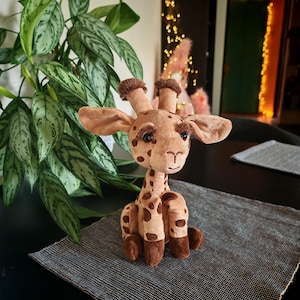 Handmade Giraffe Plush Toy – 28cm Soft Stuffed Animal with Embroidered Patches – Custom Baby Gift or Kids Plushie Toddler Safe & Collectible