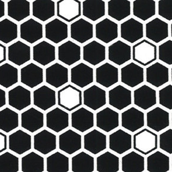 Cotton Fabric - Black and White Honeycomb Print - by the YARD