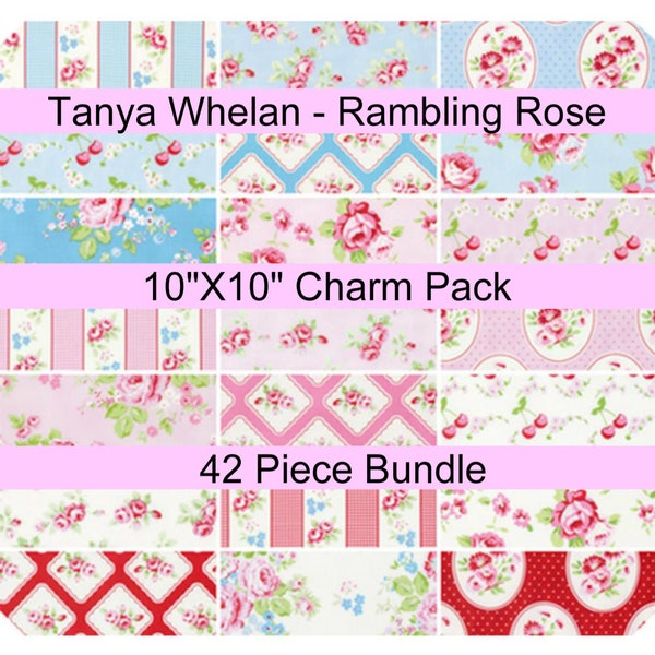 SALE - Rambling Rose - Tanya Whelan  - 10" x 10" Layer Cake Squares - 42 PIECE BUNDLE - Cotton