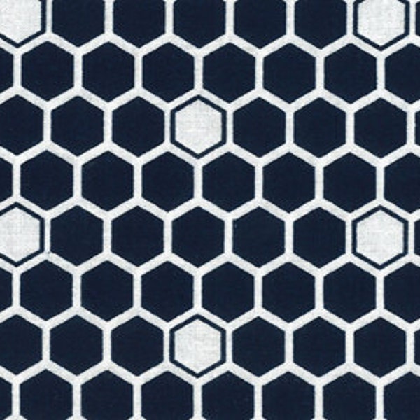 Cotton Fabric - Navy Blue and White Honeycomb Print - by the YARD