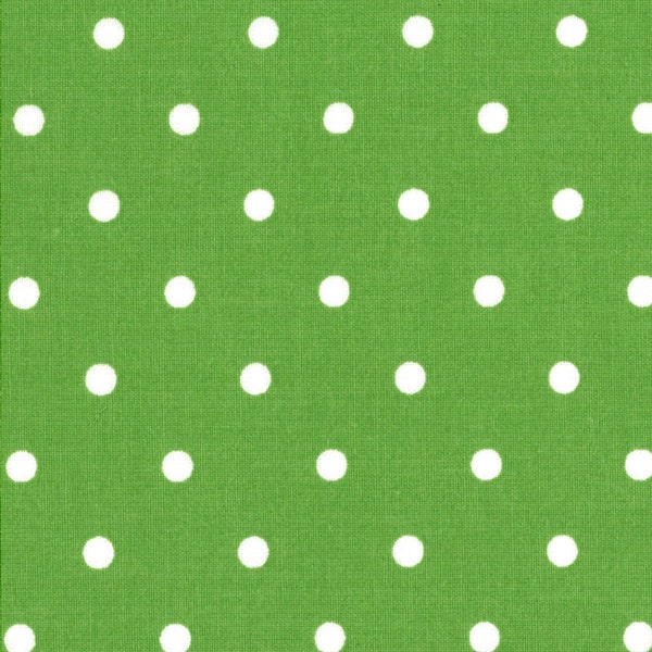 Cotton Fabric - White Polka Dots on Spring Green Print - Dots are 3/16" - by the YARD