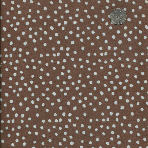 Cotton Fabric - Light Blue Dots on Brown Print - 1 Yard