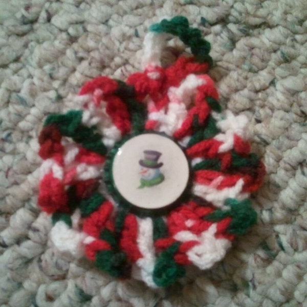 Bottelcap Center Crochet Christmas Ornament