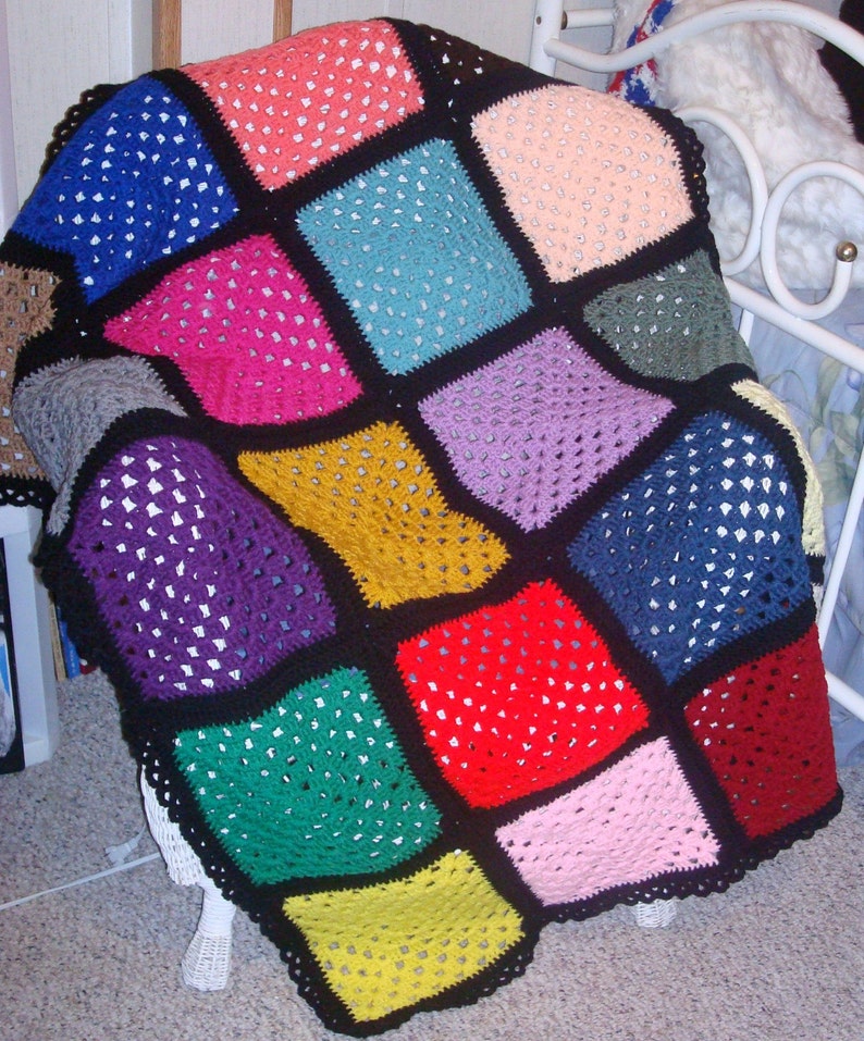 Granny Square Afghan Etsy