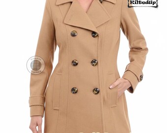 Handmade Anne Klein Plus Size Wool Peacoat, Double Breasted Winter Coat
