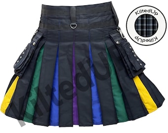 Men's Scottish Hybrid Pride Kilt: Rainbow LGBT Utility Kilt