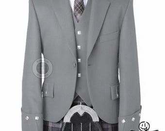 Veste et gilet kilt en laine Serge à losanges faits main - Tenue de mariage écossaise