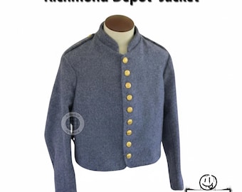 Reichsmond-Depot-Jacke - Bürgerkriegsuniform - Herren-Wollmanteljacke für Reenactment & lebendige Geschichte Grauer Militärmantel
