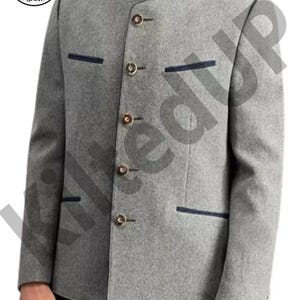 German Bavarian Jacket | Grey Austrian Wool Jacket | Tyrol Loden Trachten Oktoberfest Jacket