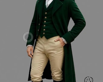 Herren Smaragd Grüner Regency Frack - Historischer Gehrock für Hochzeiten & Cosplay - Regency Mantel
