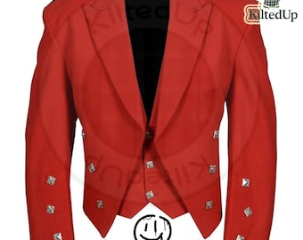 Veste et gilet en laine rouge Prince Charlie Kilt - Tenues de cérémonie écossaises