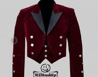 Veste Prince Charlie en velours faite main - Tenue de mariage en kilt écossais