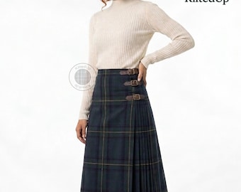 Damen Tartan Maxirock mit hoher Taille | Benutzerdefinierte Länge Scottish Kilt In 60+ Tartans