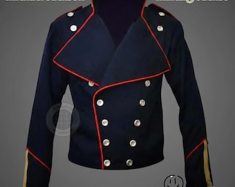 Handgemachte Michael Jackson Jacke aus Schwarzer Wolle Militär - Red Trim Husaren Kostüm