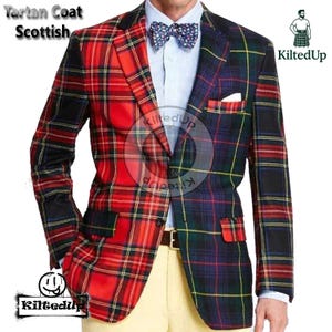 Men&#39;s Modern Tartan Jacket: Scottish Wedding Coat, Custom Handmade