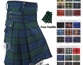 Handgefertigter Schottenkaro Kilt für Männer – 8 Meter schwere Acrylwolle im Schottenkaro-Stil mit Blitz
