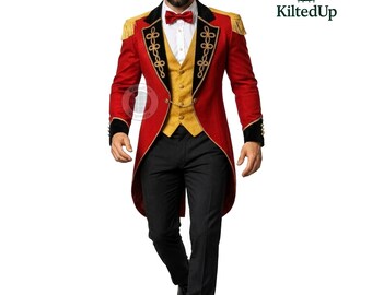 Men's Red Ringmaster Jacket | Vintage Victorian Regency Tailcoat