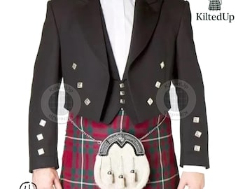 Herren Black Argyle Kilt Jacke & Weste | Schottische Hochzeits-Outfit