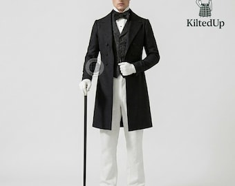 Handgefertigte Viktorianischer Gentleman Gehrock & Hose | 1852 Historischer Anzug