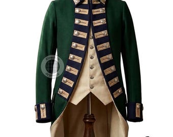 Manteau d'officier de guerre de la Révolution britannique fait main - Veste d'uniforme régimentaire en drap de laine rouge