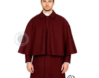 Cape d'Inverness en laine pour hommes faite main, pardessus steampunk gothique victorien, manteau formel de reconstitution historique