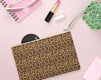 Leopard Print Clutch Bag  Animal Print Wristlet, Brown Cheetah Pattern
