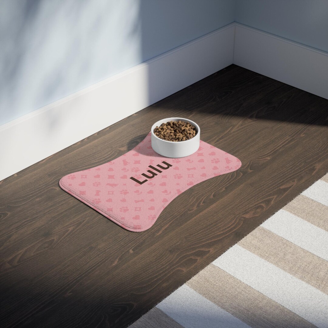 Luxury Paws Pink Paw Print Pattern Pet Feeding Mat | Personalized Name ...