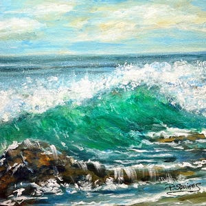 Pamela Squires Original Acrylic Painting Foggy Day At The Beach 11 x 14 Acrylic on canvas