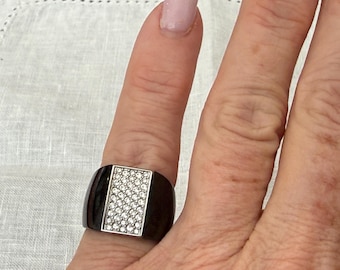 Swarovski Reversible Rotating Ring – Black Jet Hematite & Clear Crystal Pavé – Size  5.75 – Bold Modern Cocktail Ring (with tag)