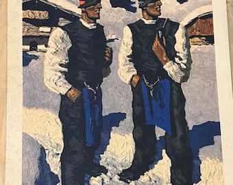 Alfons Walde “Bauernsonntag” Vintage Print – Austrian Alpine Scene – 1940s European Art – Unframed – WWII Provenance