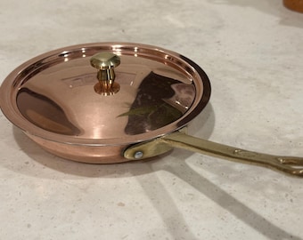 Vintage French Centura Baumlin 6.5" Copper Skillet with Brass Handle & Lid