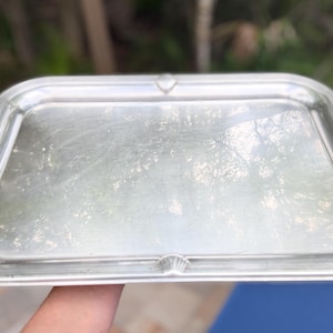 Vintage Towle Silverplate Rectangle Tray with Shell Edge, 1950s Mid Century Serving Tray