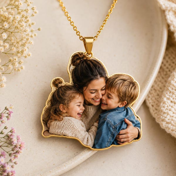 Custom Photo Pendant Necklace – Personalized Keepsake, Gold Plated Sterling Silver