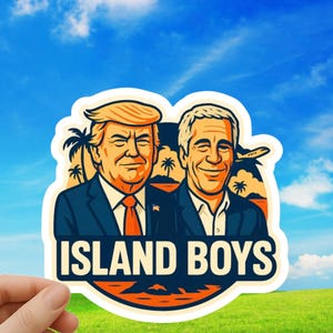 Naklejka lub magnes na samochód z satyrą polityczną „Island Boys” | Trump, Epstein – odważny, antytrumpowski humor