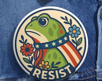 Insignia de activismo político / Pin de rana resistente, estilo ecofeminista