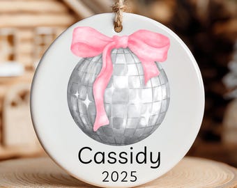 Personalized Pink Disco Ball Ornament 2025 | Girly Christmas Decor