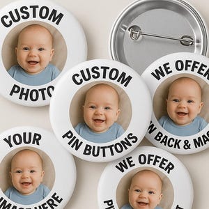 Custom text, Photo Pin Button l Personalized Pin