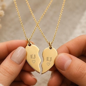 Custom Engraved Split Heart Necklace Set - Personalized Matching Pendant Necklace