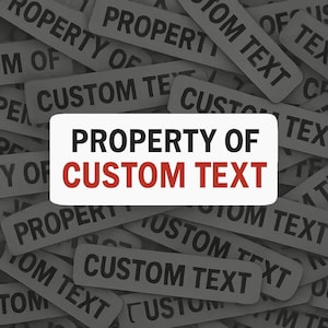 Propriedade do adesivo de texto personalizado – decalque de vinil com nome ou local personalizado para laptop, garrafa de água ou carro – ideia engraçada de presente personalizado