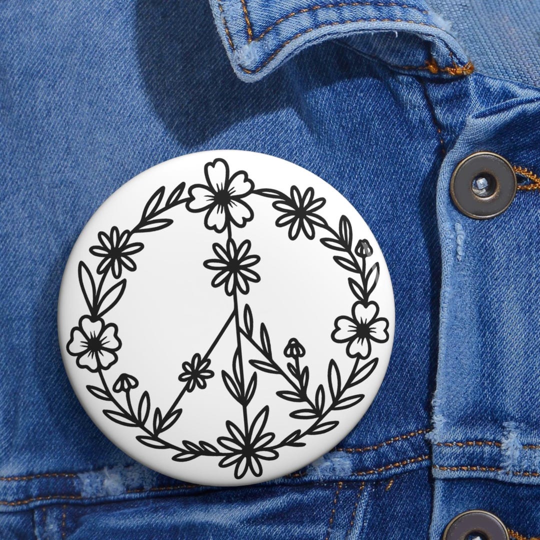 Floral Peace Sign Pin: Retro Hippie Flower Badge, Boho Accessory - Etsy