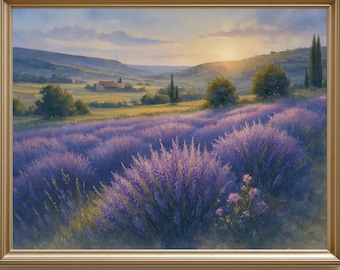 Lavender Field Sunset Print | Provence Countryside Wall Art (Digital Download)